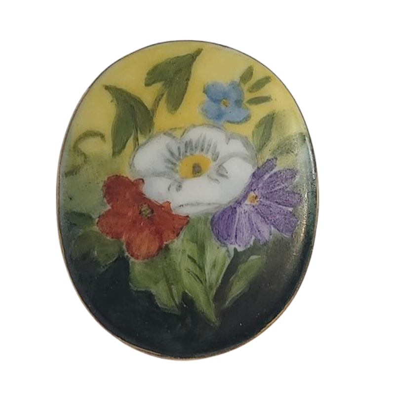 Vtg 1952 Signed Mf Hand Painted Porcelain Flower Pin Brooch